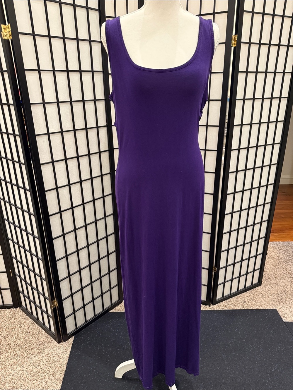 Sleeveless backless Purple Maxi Dress - Classic Scoop Neck with stretch